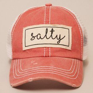 SALTY Canvas Patched Baseball Hat, Distressed Cap, Summer Hat for Women, Trucker